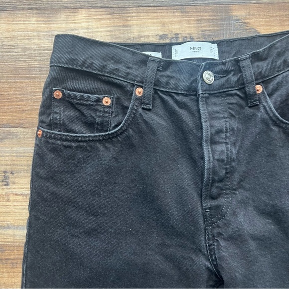 MNG Havana Women’s Black High Rise Straight Leg Button Fly Jeans Frayed Hem Sz 4 - Picture 2 of 10
